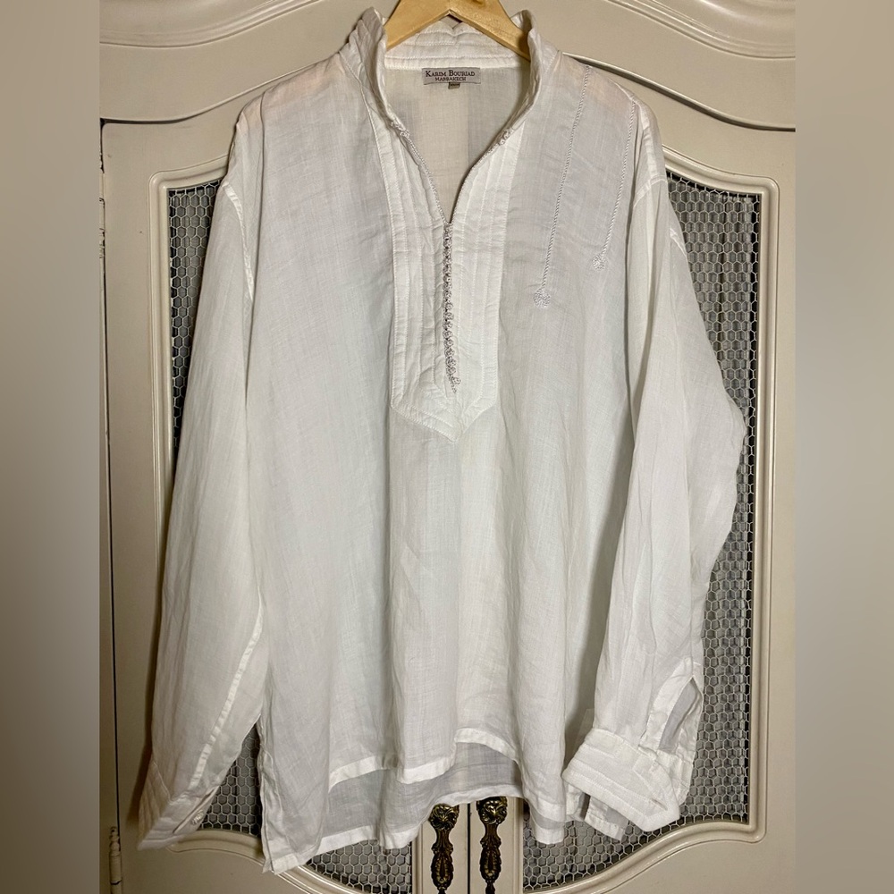 KARIM BOURIAD Marrakech White 100% Linen Kurta With Embroidery Details Unisex